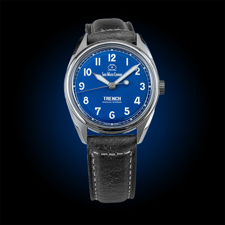 Trench Blue – 38mm Polished Titanium Dress Watch | Swiss Watch Company