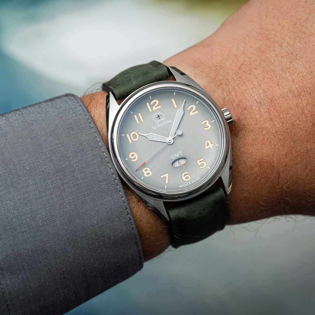 ARK GMT Sage Grey – Slim Swiss-Made GMT Watch | Swiss Watch Company