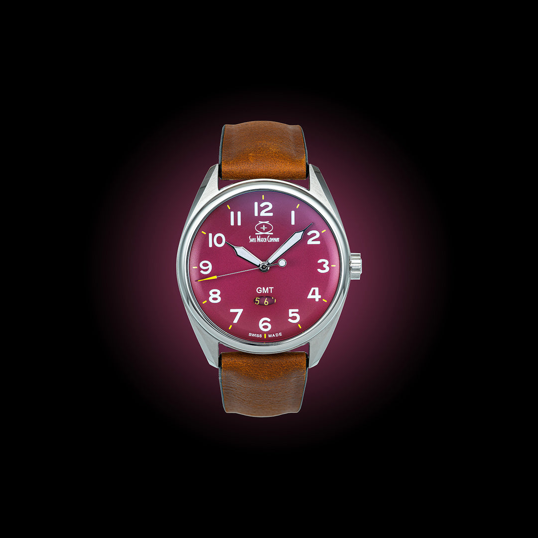 ARK GMT Maroon – Slim Swiss-Made GMT Watch | Swiss Watch Company